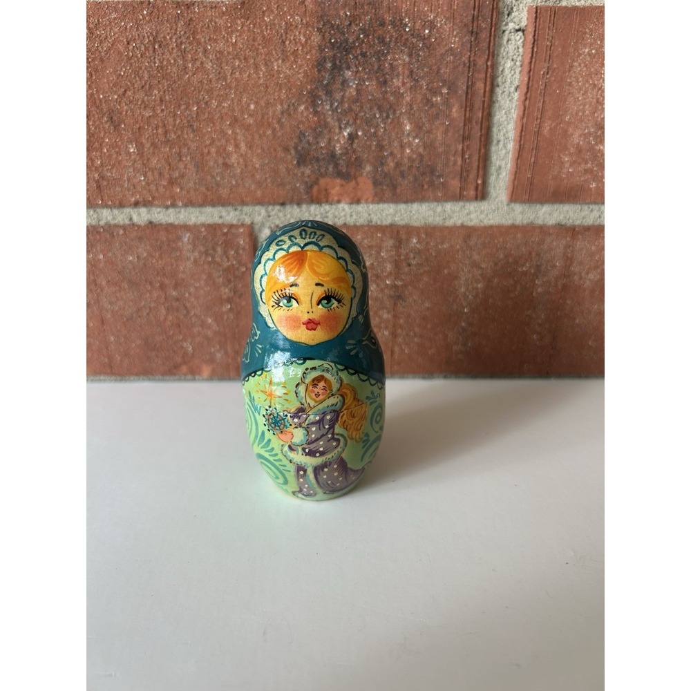 4 Vintage Christmas Russian Stacking Nesting Dolls, Hand Painted, Matryoshka